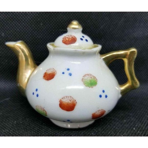 Vintage Occupied Japan Teapot Miniature Porcelain Tea Pot Oriental Design Paint - Picture 2 of 12